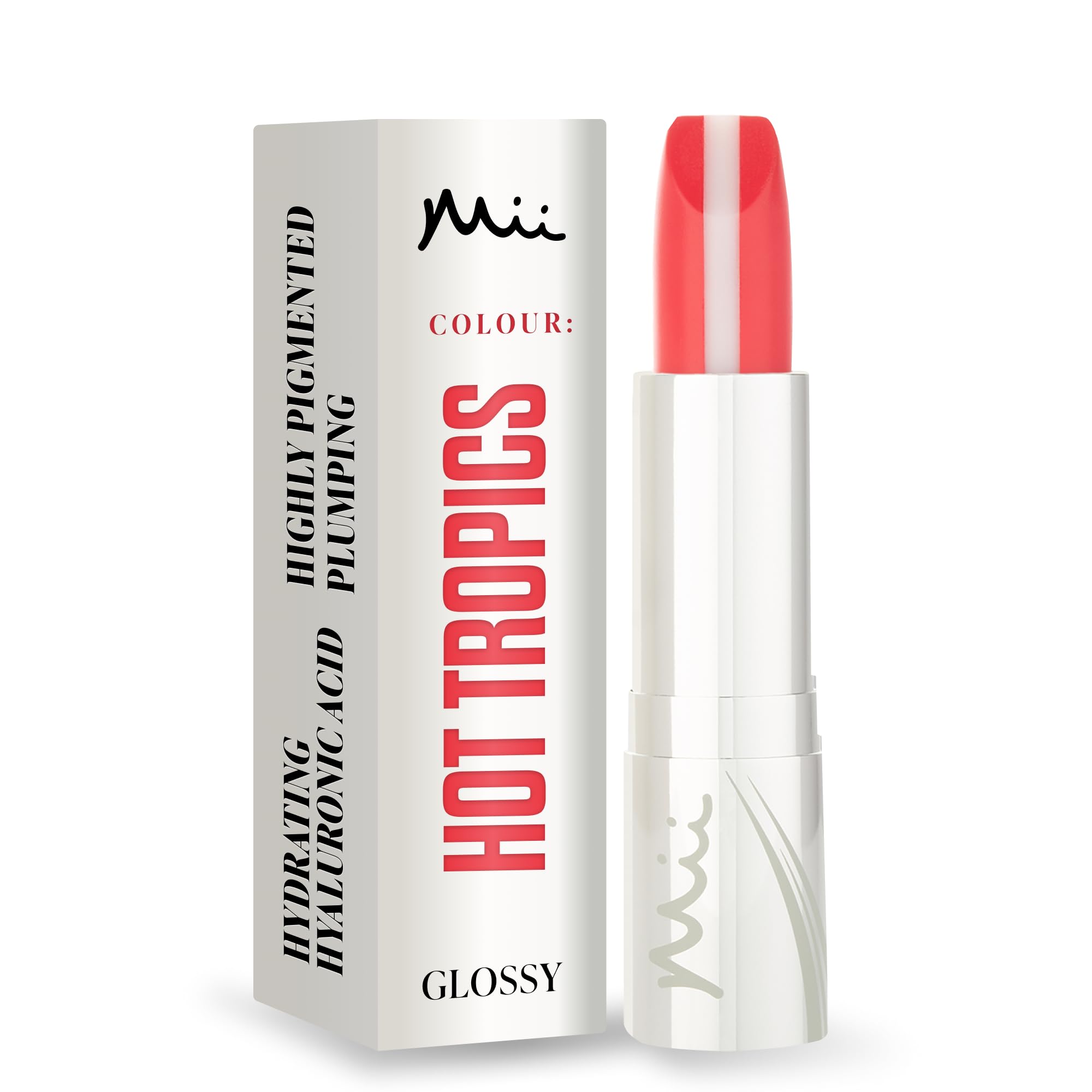 Mii Cosmetics HydraBoost Lip Lover Lipstick, Long Lasting, Packed with Hyaluronic Acid, High Impact Colour, Glossy Luminous Finish, Moisturising Lipstick for Healthy & Plump Lips, Hot Tropics