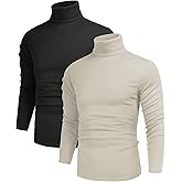 Poriff Men's Casual Turtleneck Pullover Tops Slim Fit Long Sleeve Basic Lightweight Sweaters