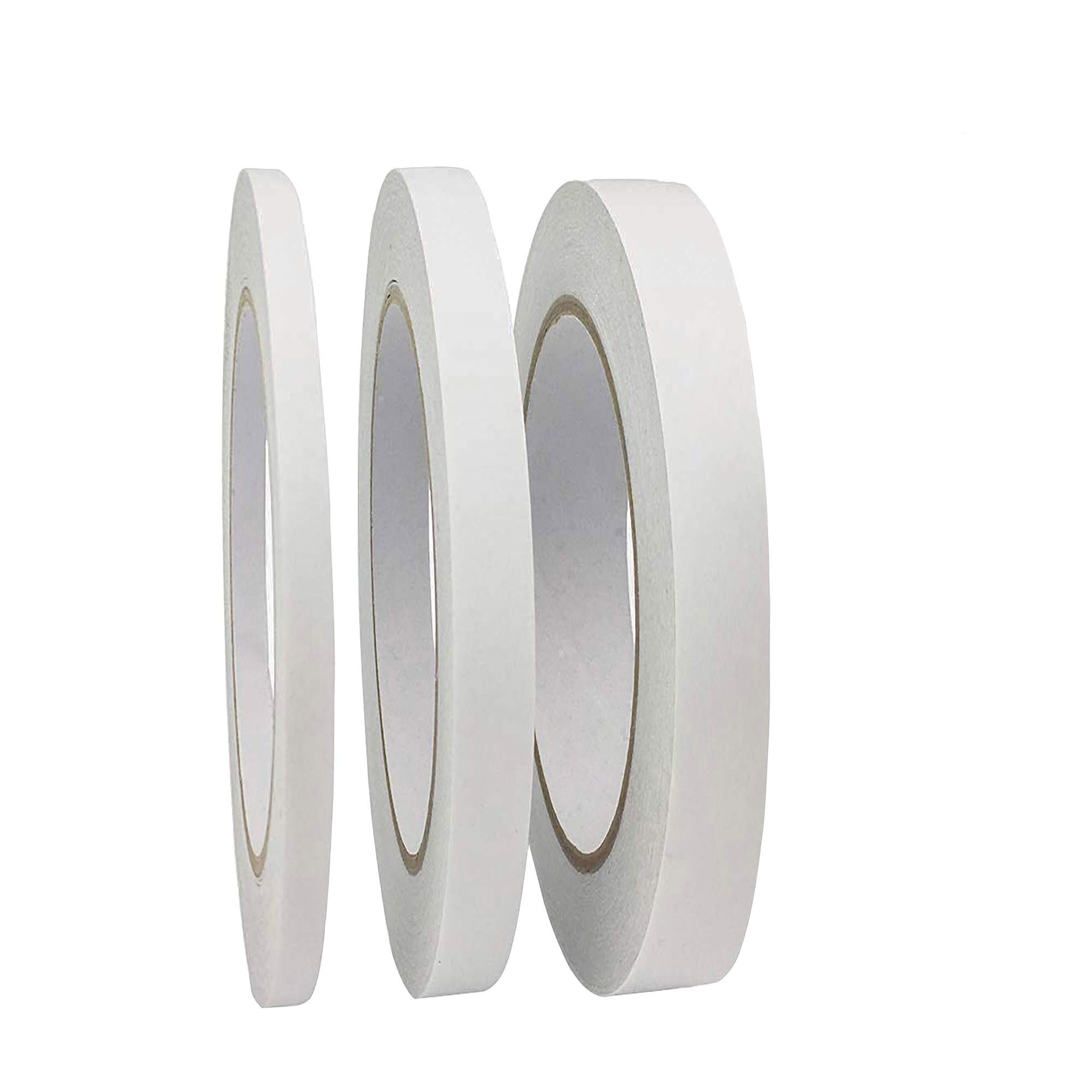 FISHSHOP Double Sided Tape 3 Rolls Adhesive Sticky Tapes 2 Sided Tape for Scrapbook, Photos Wall DIY Craft Projects, 50M long, 8mm/ 10mm / 12mm Wide