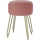 IBUYKE Velvet Storage Footrest Stool Ottoman, Makeup Vanity Stool Side Table with Golden Steel Legs Removable Cover, Coffee Table Top Cover, Pink LG-20P