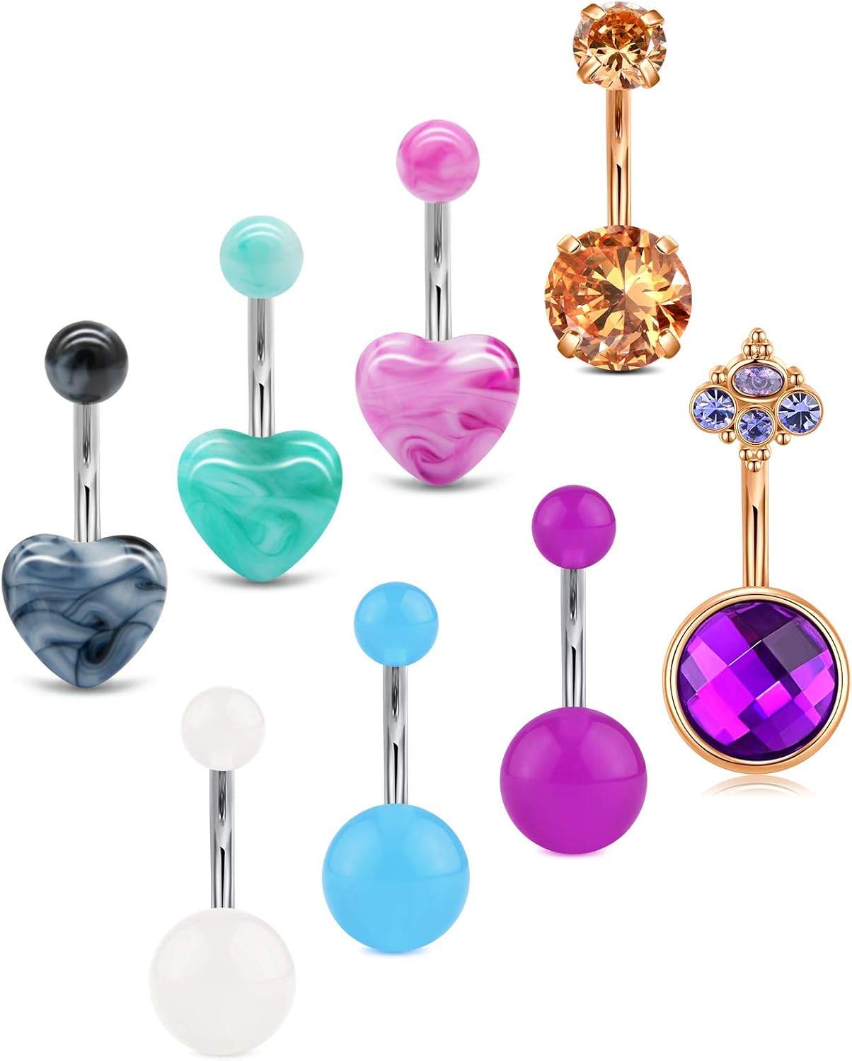 14G Belly Button Ring Stainless Steel Belly Navel Ring Heart 10MM Bar