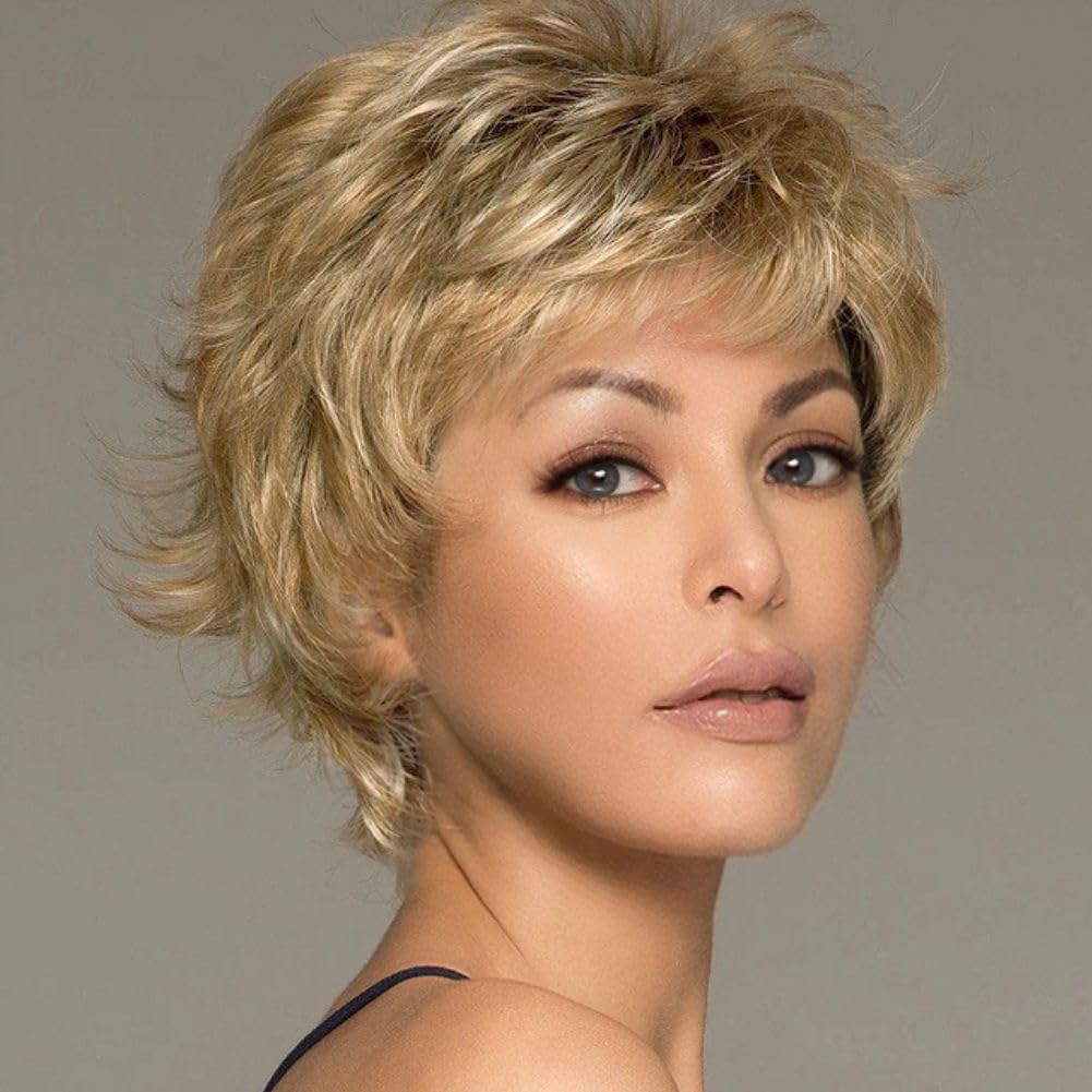 Siudus Blonde Short Wigs for Women Layered Shaggy Pixie Cut Hair Wig Natural Heat Resistant Fiber Daily Party Wig