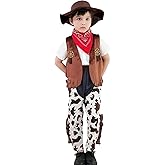 COSLAND 4pc Toddler Boys' Cowboy Outfit, Kids Halloween Costume Hat & Vest & Scarf & Pants, 12Months-4T