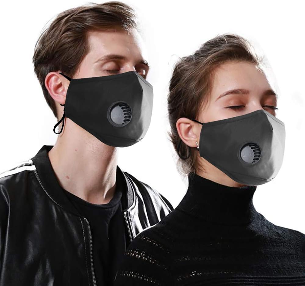 PYL Anti-Dust Mask, 5pcs Black Face Masks Reusable Carbon Fiber Children Mouth Mask with Valve and 10pcs Filters for Running Outdoor (Black)