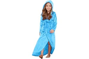 Jxstar Girls Bathrobes Kids Long Hooded Robes Plush Full Length Coral Fleece Pajamas Sleepwear
