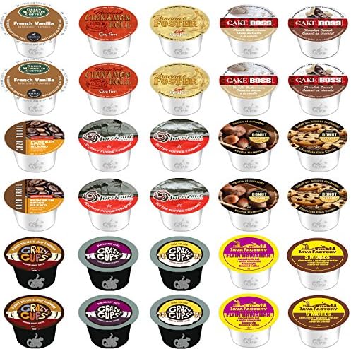 30-Count Exotic Flavors Variety K-Cups For Keurig From Green Mountain, Cake Boss, Guy Fieri, Caza Trail, Hurricane, Authentic Donut Shop, Crazy Cups and Java Factory (15 FLAVORS)