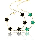 14K Gold Plated Dainty Four Leaf Clover Dot Bracelets for Women Lucky Flower Jewelry