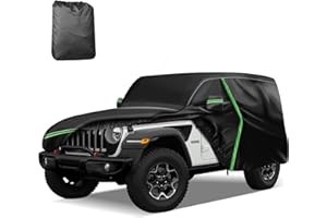 DTNESS for 1987-2006 Jeep Wrangler 2 Doors 420D Cover Outdoor Waterproof UV Protection, for JK, JL, CJ, YJ, TJ, Full SUV Car Cover with Cotton Layer, 2 Zipper Door, Reflective Strip, Storage Bag