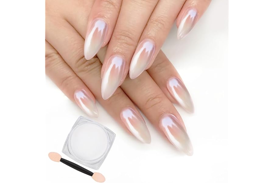 Artdone White Pearl Chrome Nail Powder,Iridescent Aurora Powder Metallic Mirror Effect Pigment Pearlescent Mermaid Pigment Pearl Glitter Dust Kit,Nail Art Decoration, Resin Craft