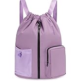 WANDF Drawstring Backpack Sports Gym Bag with Shoes Compartment, Water-Resistant String Beach Sackpack Swim Bag for Women and Men (Lilac Purple) | Water-Resistant, Swim Bag