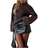 GORGLITTER Women's Chunky Sweater Casual Bell Long Sleeve Crew Neck Trendy Knitted Pullover Tops Old Money Clothes