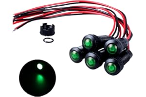 DMWD 5pcs 8mm LED Indicator Light Plastic Black Signal Dot Lamp 12V-24V 5/16" Mounting Hole Size with 15cm/5.9in. Wire (Green LED)