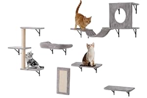 VEVOR Wall Mounted Cat Shelves, Cat Wall Shelves and Perches with Jumping Boards, Hammock, Sofa, Cat Tree & Cat Grip, Cat Fur