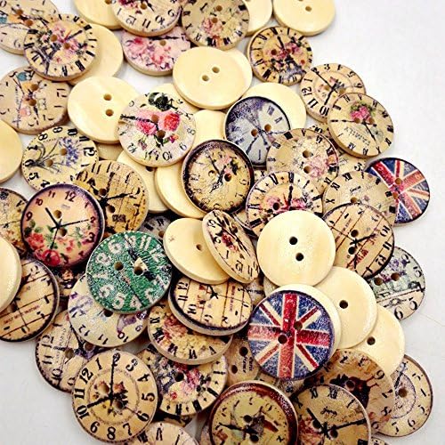 ZEJEUER 100pcs Clock Wood Wooden Buttons Round 2 Holes for Sewing Crafting 20mm ZJ001 (100Pcs Colorful)