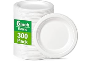 Greconv 300 Pack Paper Plates Bulk, Small Paper Plates 6 inch, Dessert Paper Plates Disposable, Compostable Paper Plates Made