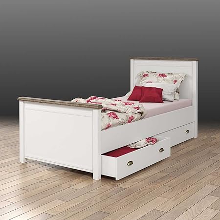 Pharao24 Landhausbett in Weiß mit Schubladen Breite 100 cm Liegefläche 90x200