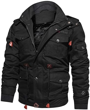 TACVASEN Herren Winter Dick Fleece Gefüttert Militär Cargo Jacke Baumwoll Hoodies mit Multi Taschen