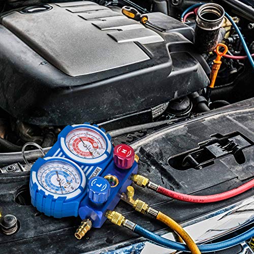 INCLAKE Manifold Gauge Set for R134A, R22 Refrigerant, Brass Auto Service Set with 5FT Hose, 1/4 Inch Fittings, Adjustable Couplers and Can Tap - Thumbnail 6
