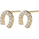 18K Gold Plated Horseshoe Earrings for Women S925 Sterling Silver Hypoallergenic Small CZ Studs, Dainty Horse Shoe Earrings Women with 2.0μm Plating, Lucky Equestrian Jewelry Gifts for Birthday Graduation Sensitive Ears