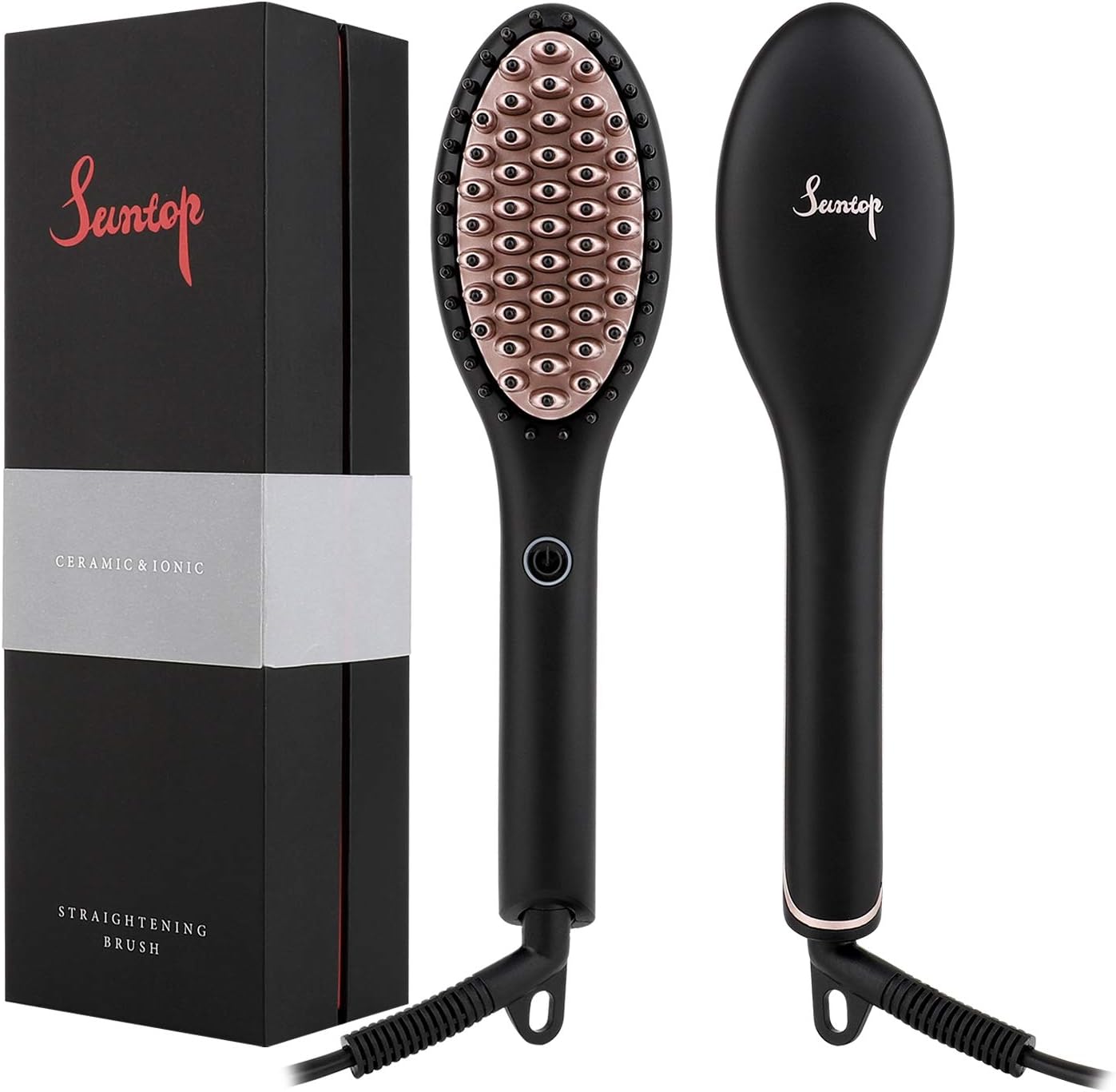 Hair Straightener Brush 2.0, SUNTOP Mini Professional Hair Straightening Brush, Fast Straighten & Cleaning Home And Travel Anti-scald Electric Comb Styling Nature (Black)