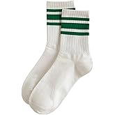 SHENHE Women's Striped Crew Socks Ribbed Knit Breathable Casual Sports Athletic Retro Socks