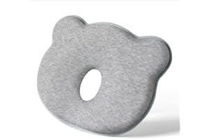 COCOCU Memory Foam Baby Pillow for Newborn Flat Head Baby Pillow Machine-Washable Neck Support Prevent Flat Head 100% Cotton,Grey