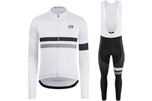 Coconut Ropamo CR Men's Cycling Clothing Set Long Sleeve Cycling Jersey Zipper Pocket Bike Outfit Cycling Bib Pants 3D Padded