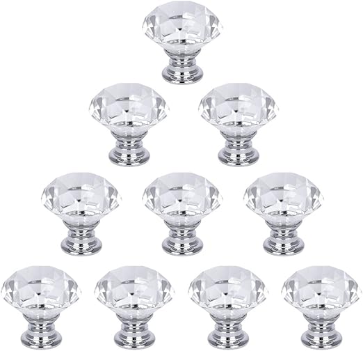 Dxhycc 10 Pcs Crystal Glass Cabinet Knobs 30mm Diamond Shape