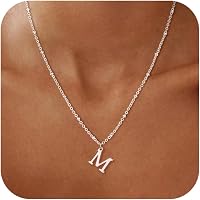 Initial B Silver Necklace For Women - Dainty Square Letter Pendant, 925 Sterling Silver Plated, 16.5+2 Inch Adjustable Chain