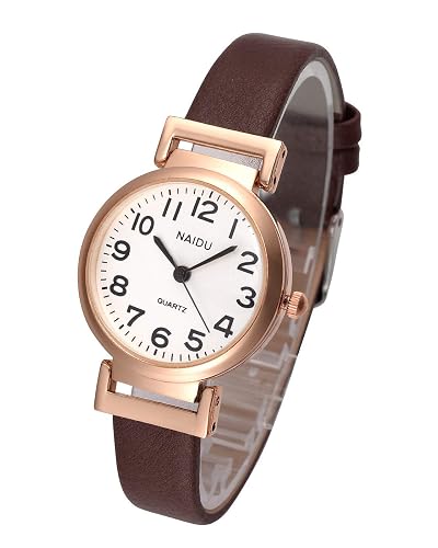 Top Plaza Womens Ladies Classic Simple Brown Leather Analog  display picture 3