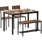 SDHYL Dining Table Set for 4 with Two Chairs and One Bench 4 Pieces Set Wooden Table Top with Metal Legs for Breakfast in Liv