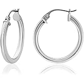 Sterling Silver Polished Finish Square-Tube Hoop Earrings 0.07" Wide 0.59"-1.77" Diameter