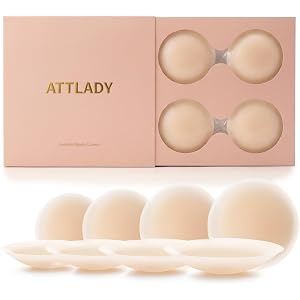Nipple Covers for Women 4 Pairs Sticky Silicone Reusable Pasties No Show | 50x Reusable Bra, Hypoallergenic, All-Day Comfort.