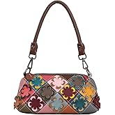 frrbuu Ladies' genuine leather handbag, 3D carved flower, small crossbody bag, colorful shoulder bag, small wallet, detachable shoulder strap