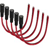 5.5mm x 2.5mm DC Power Terminal Cable, 0.8FT, 5-Pack | 14AWG, Female Barrel Connector, For CCTV Camera, DVR, LED Light, Power Supply, Red Black Wires