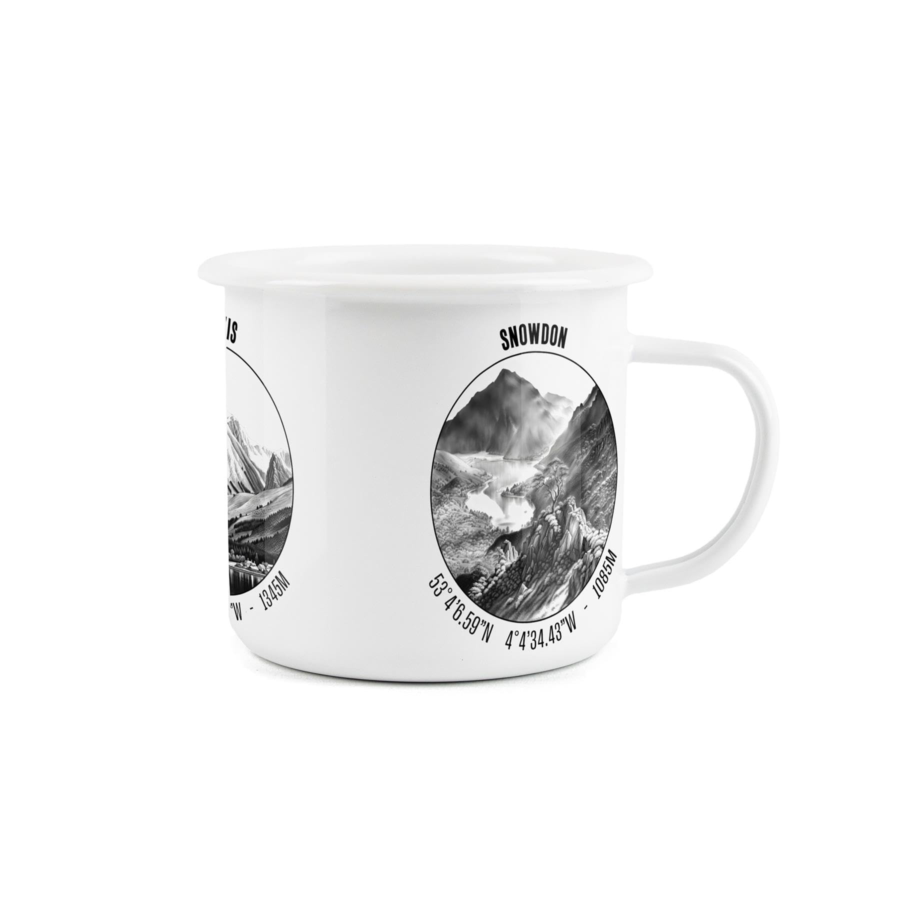 Three Peaks Enamel Mug - Snowdon Ben Nevis Scafell Pike Challenge - Durable Hot Drinks Outdoor Cup for Travel Picnics Home Hiking