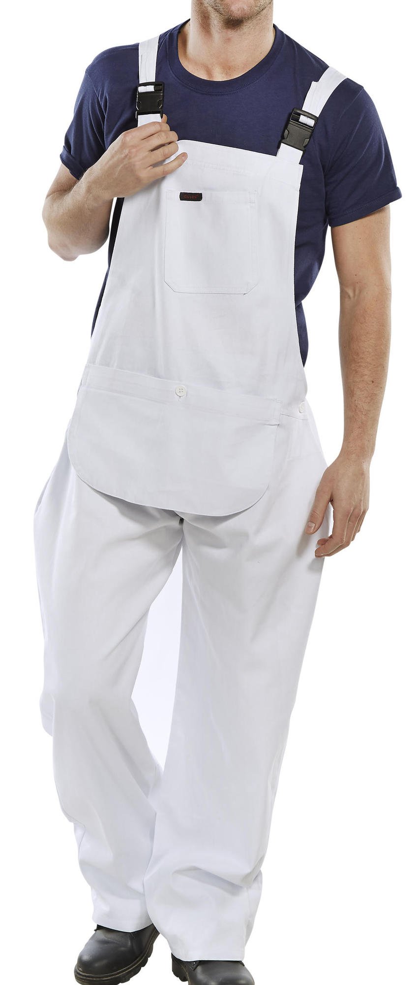 COTTON DRILL BIB AND BRACE WHITE 38
