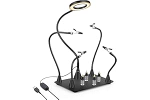 NEWACALOX Magnetic Helping Hand, Soldering Helping Hands, PCB Circuit Board Holder with 3X LED Magnifying Lamp, Flexible Metal Arms Heavy Duty Base Electronic Repair Tool (Magnetic with Lamp)