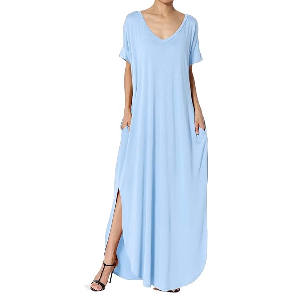 Zenana Women's Premium Casual Long Relaxed Loose T-Shirt Maxi Dress with  Half Sleeves and Pockets (Ash Grey, 1XL) at Amazon Women's Clothing store