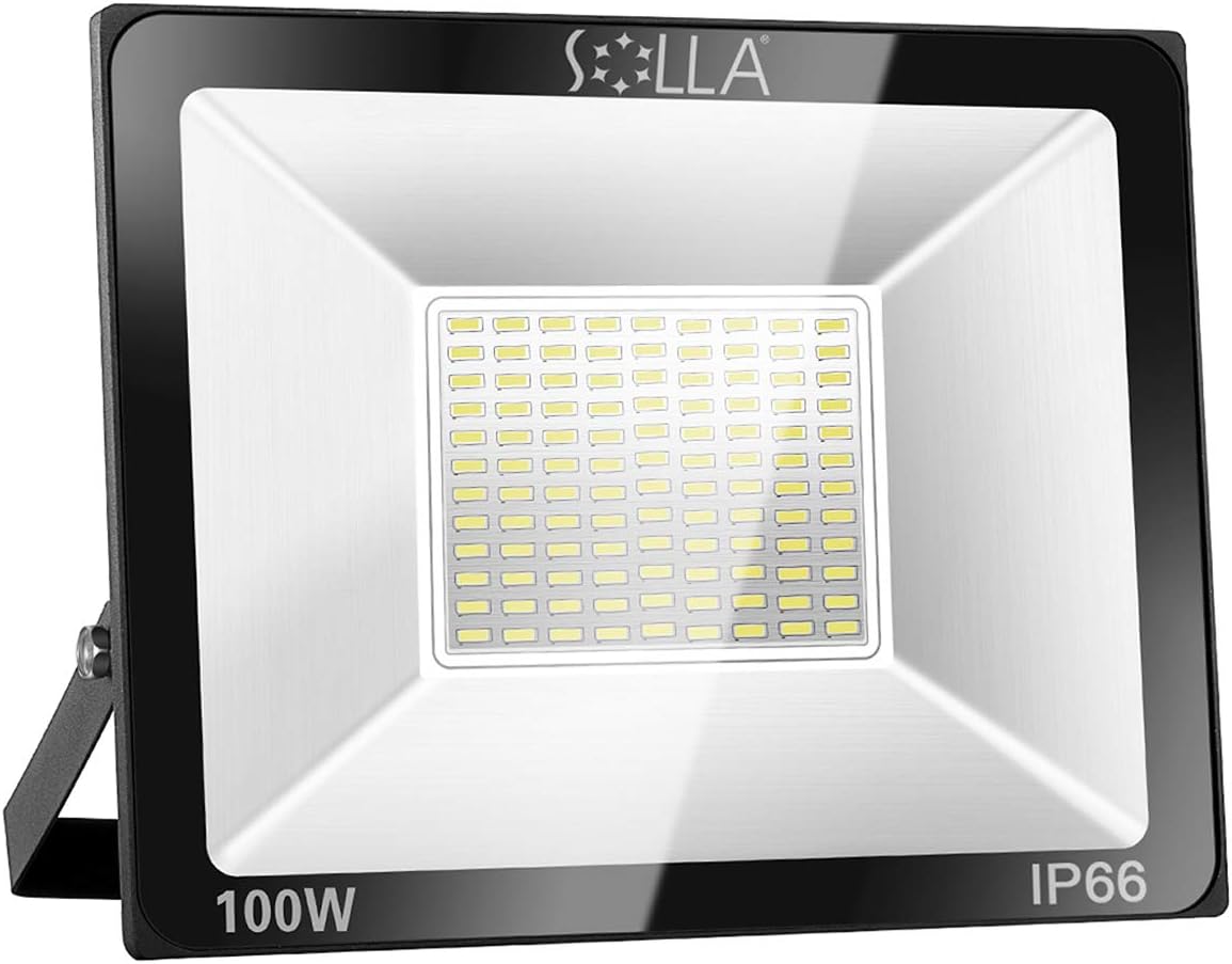 SOLLA 100W LED Flood Light, IP66 Waterproof, 8000lm, 550W Equivalent, Super Bright Outdoor Security Lights, 3000K Warm White, Outdoor Floodlight for Garage, Garden, Lawn and Yard - - 