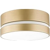 Globe Electric x Novogratz 60754 2-Light Flush Mount Ceiling Light Fixture, Soft Gold Finish, Inner Frosted Shade, Minimalist