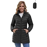 ZMC Women's Packable Winter Puffer Jacket, Lightweight Hooded Puffer Coat, Quilted Mid-Length Coat with Detachable Hood