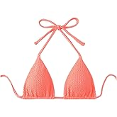 WDIRARA Women's Halter Bikini Top Textured Tie Backless Triangle Bathing Suit Tops