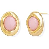 Sonateomber Gold Statement Stone Stud Earrings for Women, Trendy Chunky Natural Gemstone Oval Hypoallergenic Earring Prom Accessories Fashion Jewelry Gift