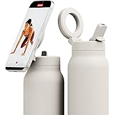 Ringo PRO Water Bottle with Magnetic Phone Mount & Sip Straw Lid - Insulated Stainless Steel Bottle for Workouts, Content Creation, Navigation & Facetime on the Go, 12Hrs Hot/24Hrs Cold Ivory-24oz