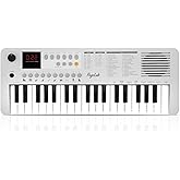 POGOLAB MK1 37 Keys Kids Keyboard Piano, Mini Portable Multi-Function Piano with Excellent Sound Quality, Built-In Speaker & LED Display, Small Electric Music Keyboard Gift for Beginners (White)