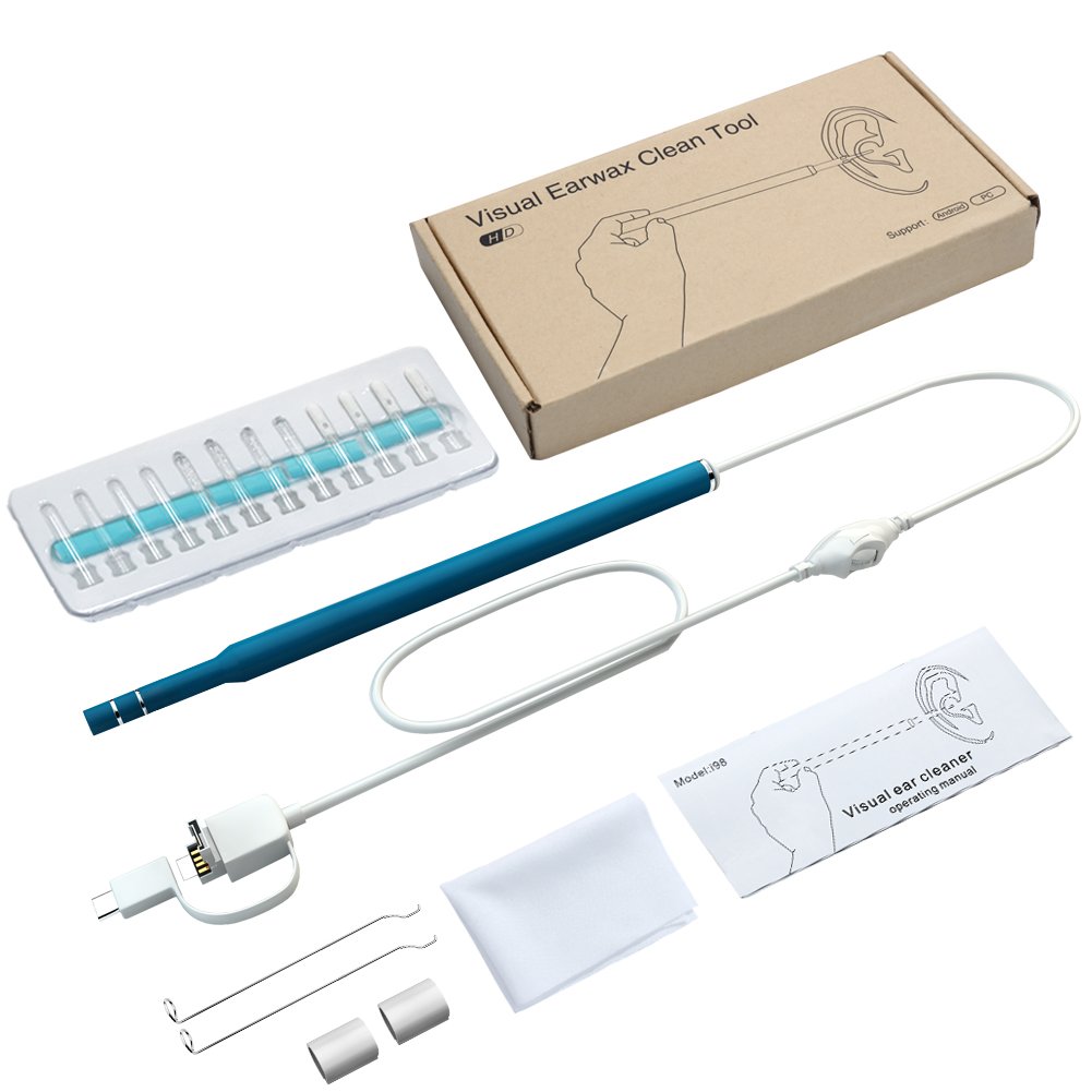 USB Ear Endoscope MASO 3 in 1 Digital Otoscope Inspection Camera Earwax Removal HD Visual Earpick Tool with Adjustable 6 LED Lights for Android and PC (Navy Blue)