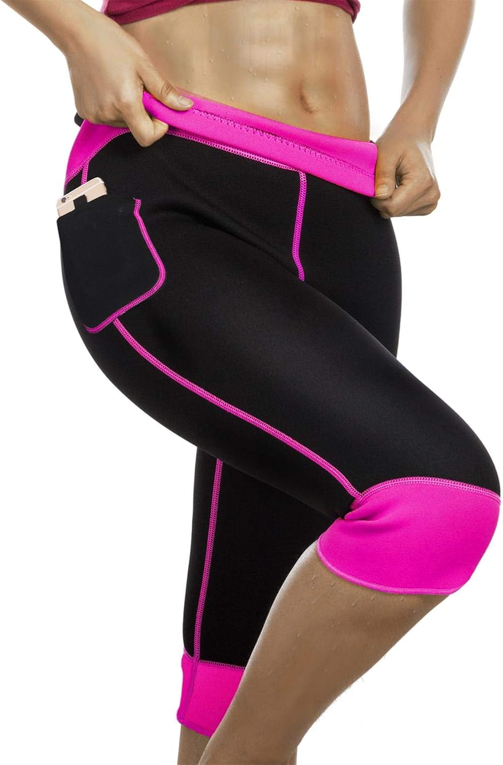 Women Weight Loss Hot Neoprene Sauna Sweat Pants with Side Pocket Workout Thighs Slimming Capris Leggings Body Shaper: Clothing