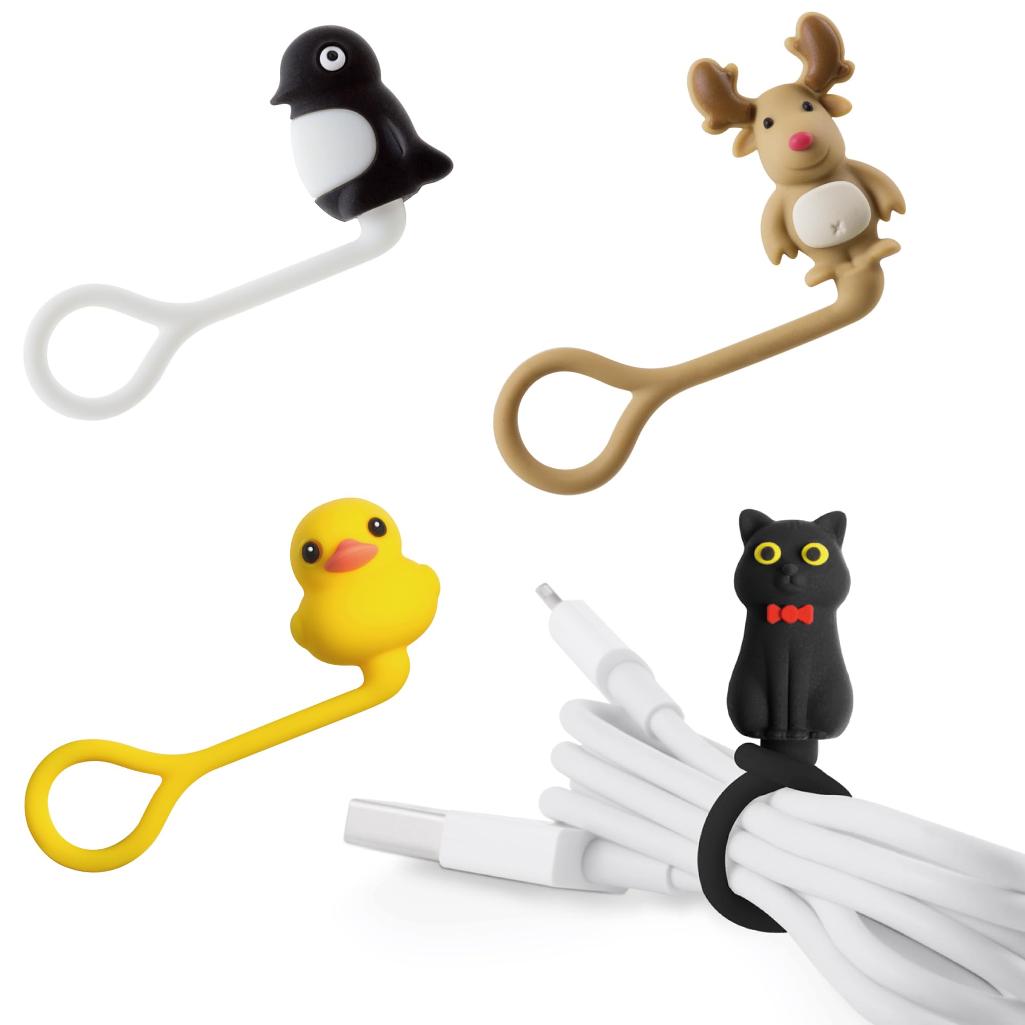 【Bone】 Style Q Cord Ties Multi-Purpose Silicone Reusable Cable Ties, Cute