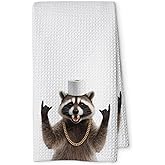 Threegoat Cute Raccoon Kitchen Towels 1 PCS, Funny Racoon Gifts for Women, Raccoon Decor Hand Towels for Bathroom, Cute Animal, Women, Pet Owners Housewarming-A07
